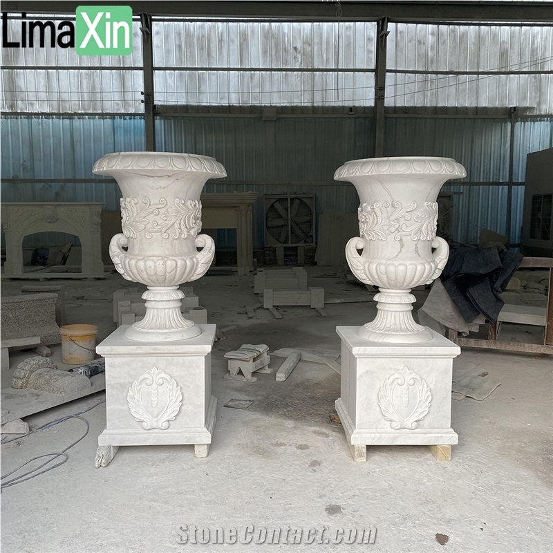 Natural Stone Flower Pots Hand Carved Garden Marble Planters
