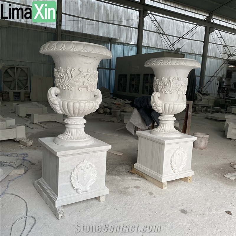 Natural Stone Flower Pots Hand Carved Garden Marble Planters