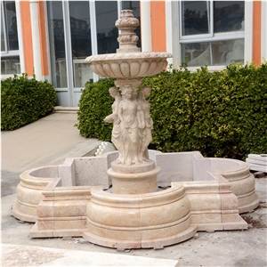 Beige Travertine Carving Fountain