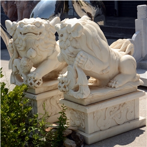 Shishi Staue Chinese Troditional Lion Carving In White