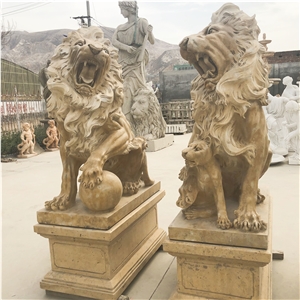 Travertine Lions In Beige Color