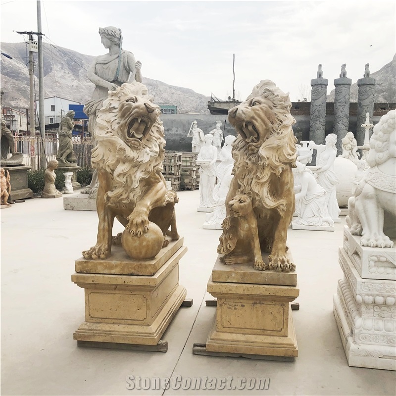 Travertine Lions In Beige Color