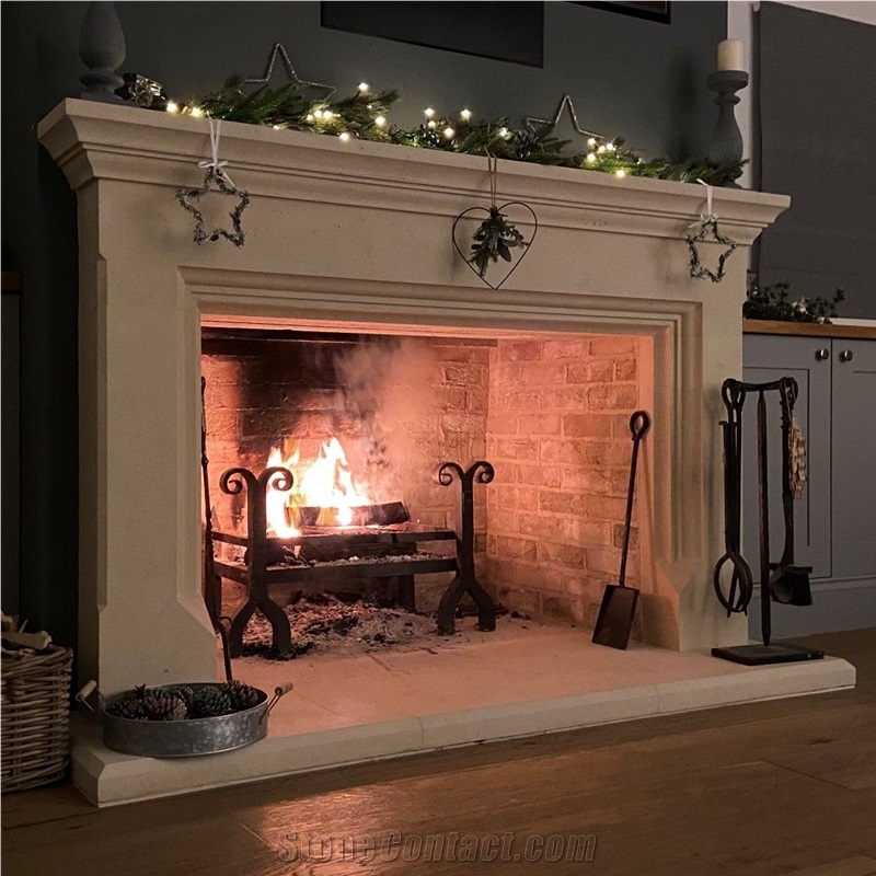 White Limestone Modern Design Fireplace Mantel