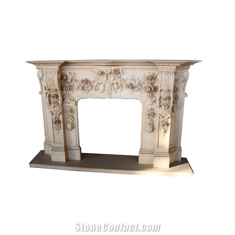 White Marble Carving Flower Fireplace