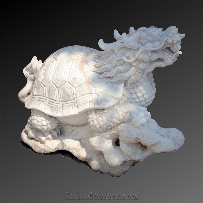 White Marble Chinese Turtle Dragon Sculpture