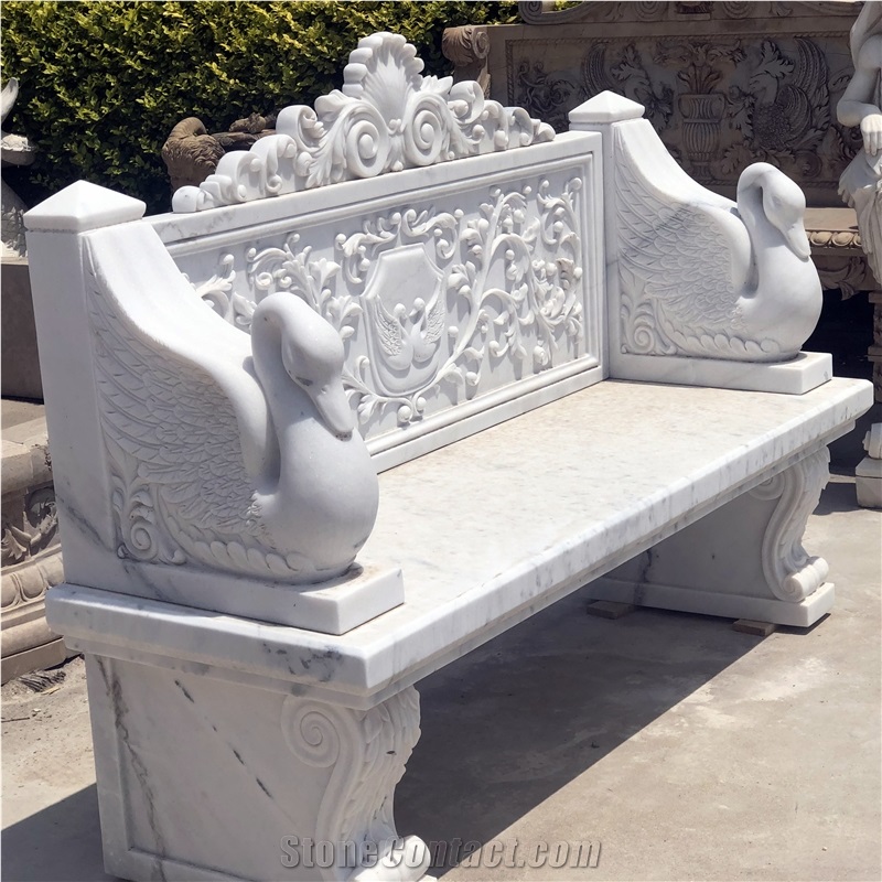 White Marble Goose Carving Long Bench