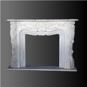 White Marble Hand Carving Fireplace Mantel