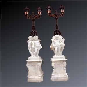 White Marble Street Lamb Carving Base