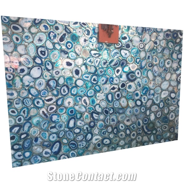Luxury Blue Agate Slab Blue Gemstone Slabs For Wall Panels