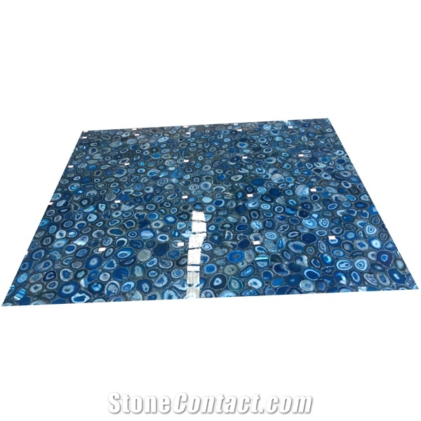 Polished Transparent Blue Agate Semiprecious Stone Slab
