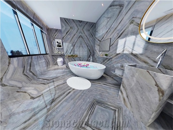 High Quality Polished Blue Danube Marble Bookmatch For Floor