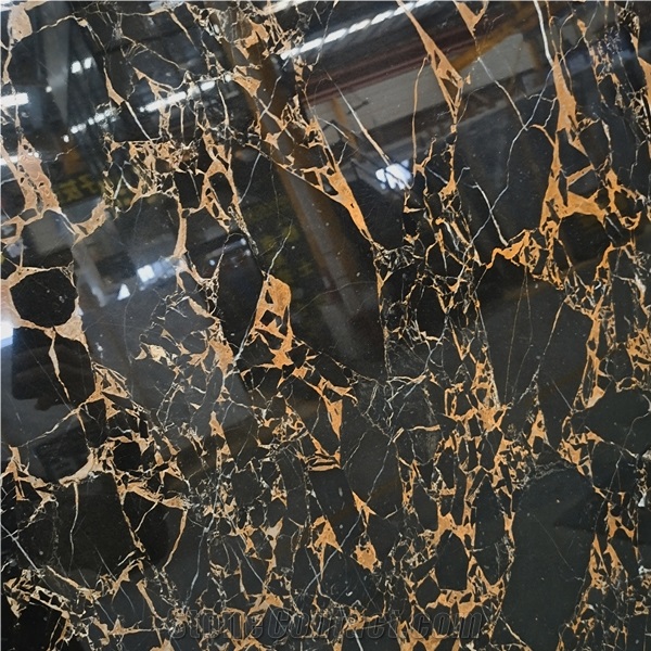 Polished Mystique Dark Gold Portoro Marble For Kitchen Tile