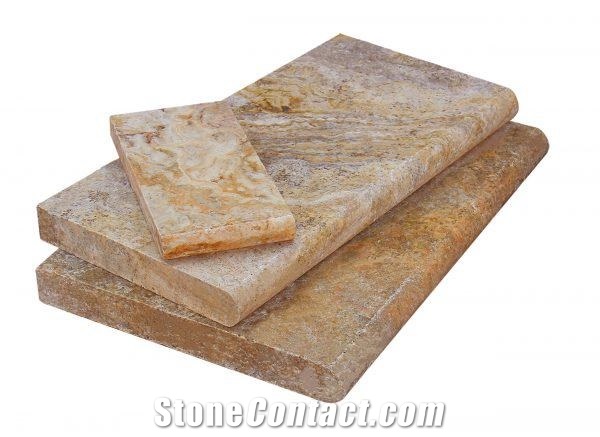 Autumn Leaves Travertine Pool Coping 12X24" Honed, Unfilled Single Bullnose 5Cm