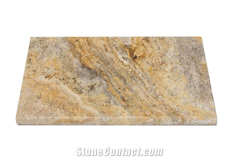 Autumn Leaves Travertine Pool Coping 12X24" Honed, Unfilled Single Bullnose 5Cm