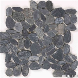 Black Marble Pebble Slice Mosaic Tiles