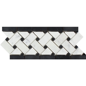 Carrara White Basketweave W/ Black Dots Honed Marble Trim