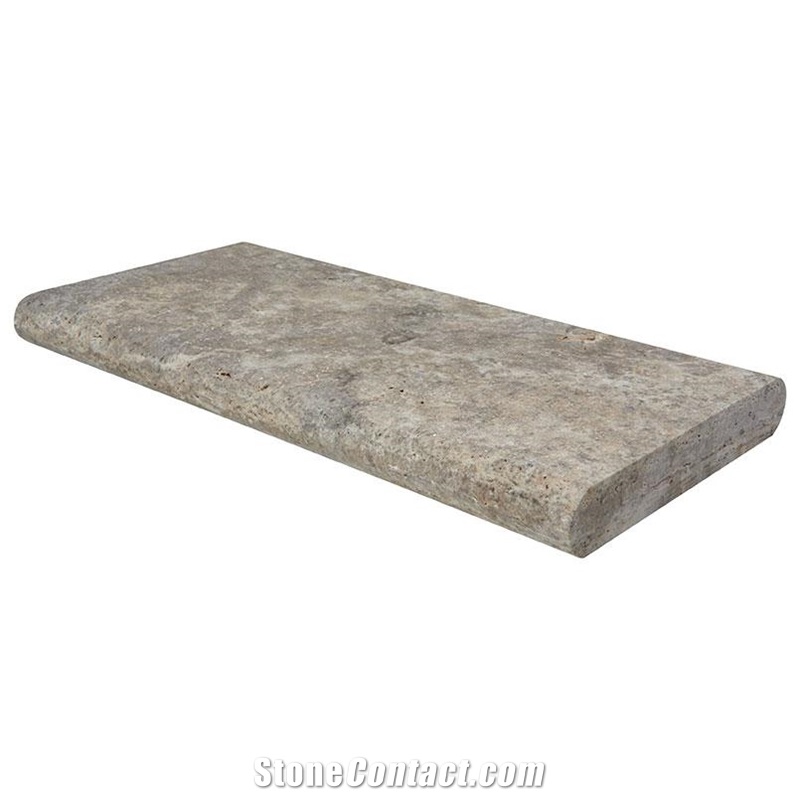 Tuscany Silver Travertine Pool Coping 16X24 Huf One 24In Side Bullnosed