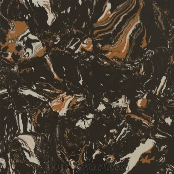 China Black Artificial Marble Engineered Stone Slab