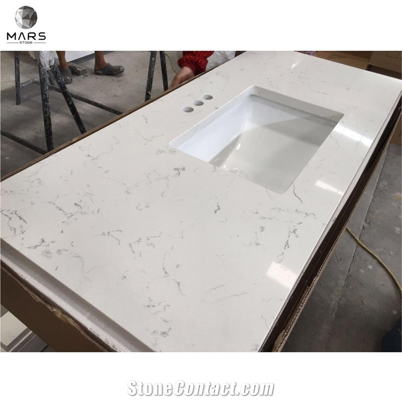 Popular Carrara White Artificial Quartz Stone Kitchen Tops
