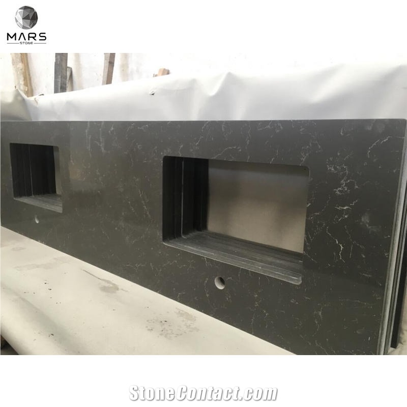 Precise Cut-To-Size Polished Grey Quartz Countertop