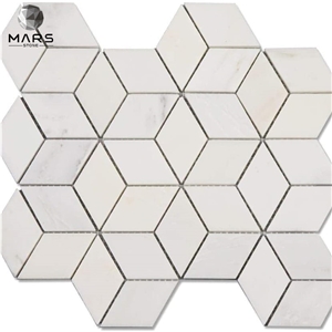 Asian Carrara White Venato Bianco Marble Rhombus Mosaic