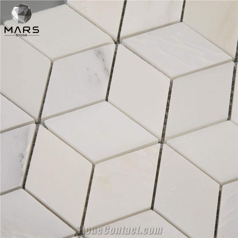 Asian Carrara White Venato Bianco Marble Rhombus Mosaic