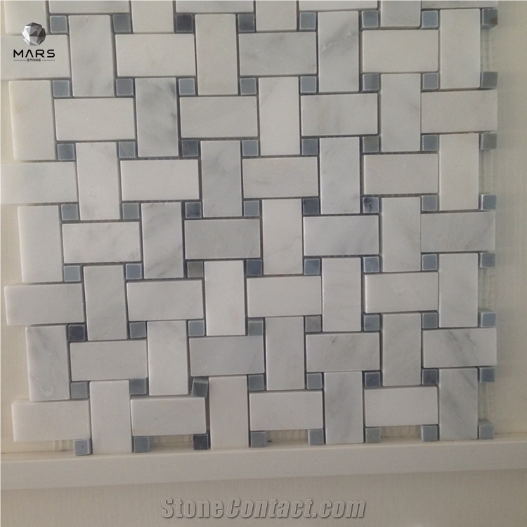 Basketweave Backsplash Mosaic Marble Tiles For Bathroom