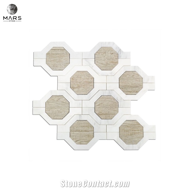 Beautiful Hexagon Carrington White Marble & Porcelain Mix Mosaic Tile