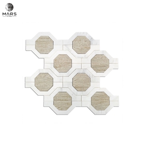 Beautiful Hexagon Carrington White Marble & Porcelain Mix Mosaic Tile