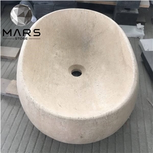 Beige Limestone Washbasin Sink Wash Basin
