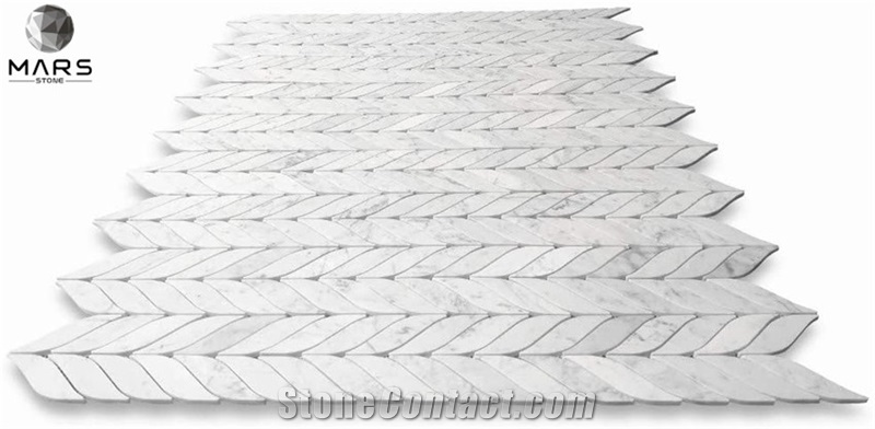 Carrara White Marble Feather Leaf Grand Feather Mosaic Tile