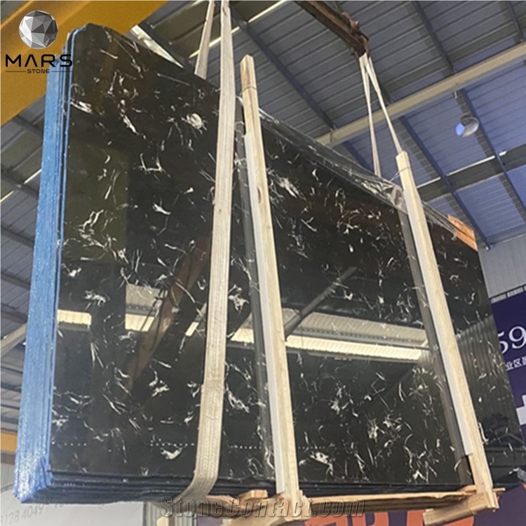 Century Black Ice Flower Marble Polished Slabs For Sale