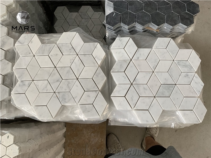 Cheap White Marble Rhombus 3D Effect Back Splash For Kitchen