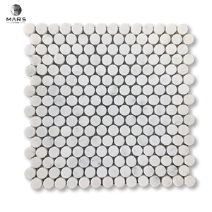 Circular Shape White Carrara Marble Mosaic Stone Floor Tile