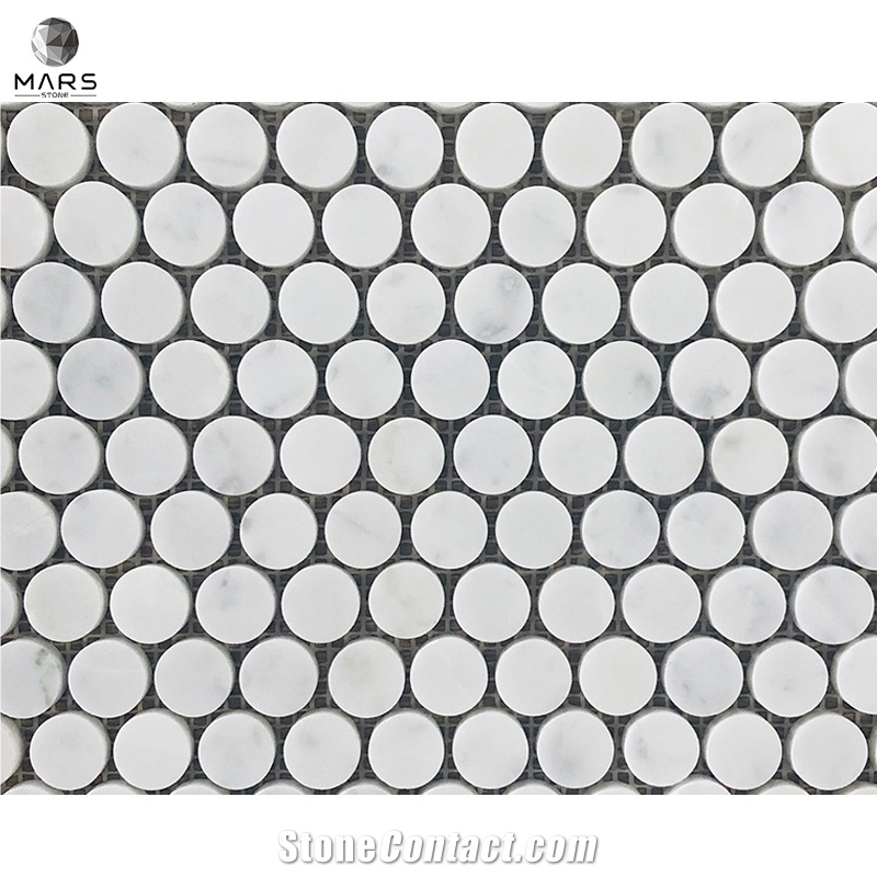 Circular Shape White Carrara Marble Mosaic Stone Floor Tile