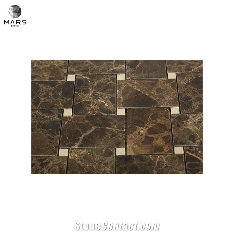 Classical Basket Weave Brown Natural Mosaic Marble Tiles
