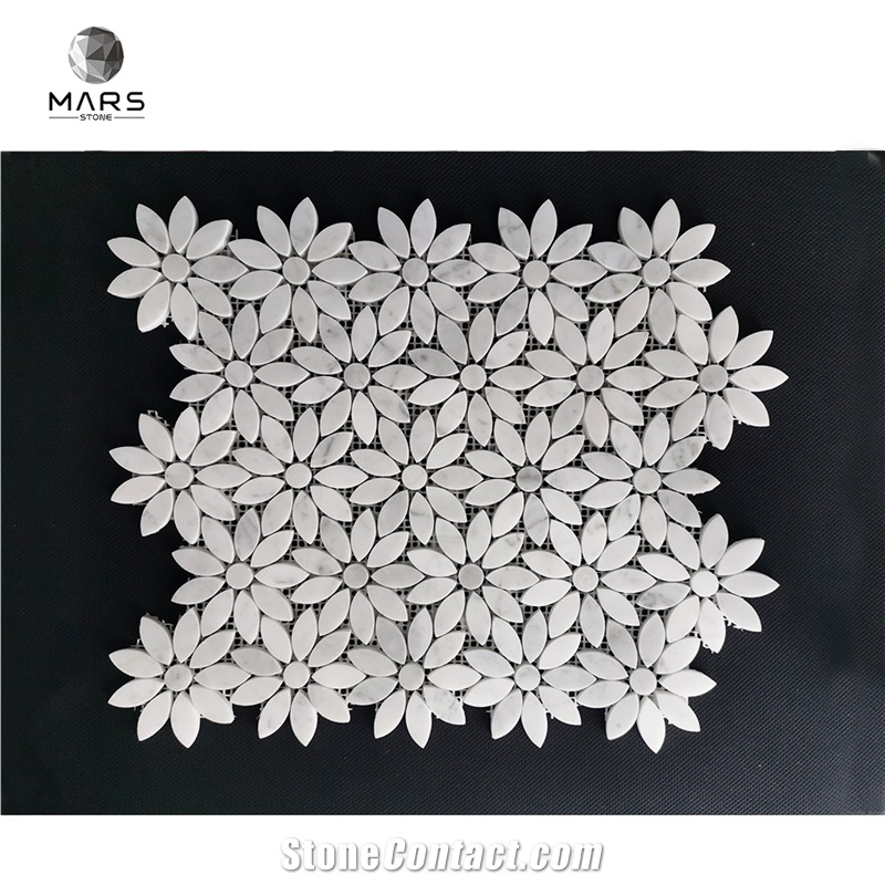 Custom White Flower Marble Pebble Mosaic Stone Tile