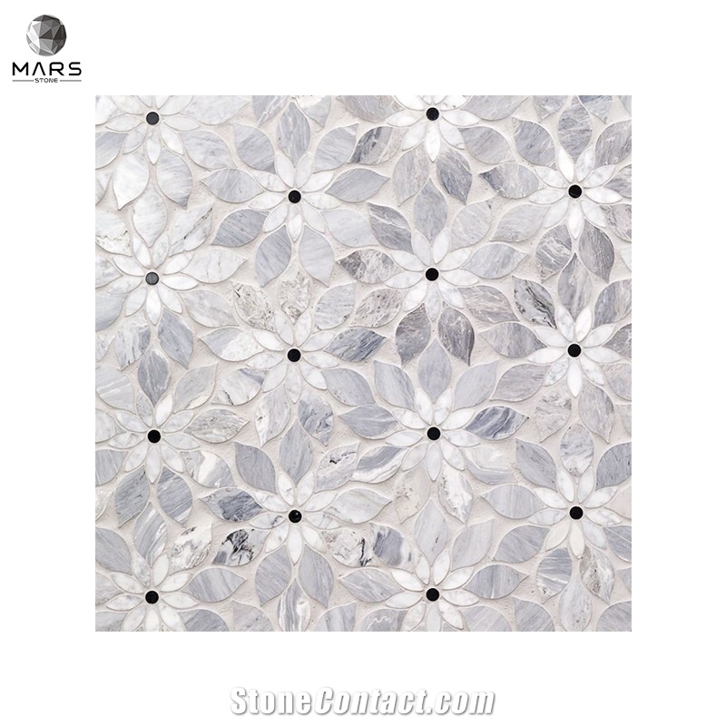European Style White Flowers White Mosaics Marble Tiles