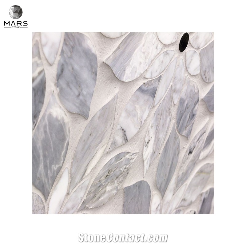 European Style White Flowers White Mosaics Marble Tiles