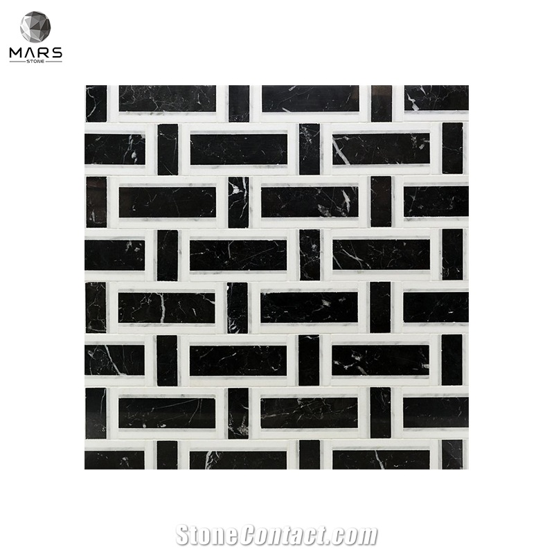 Excellent Rectangle Black Natural Split Marble Mosaics Tiles