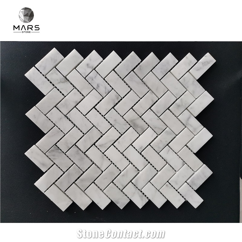 Factory White Herringbone Shape Marble Mosaic Tiles