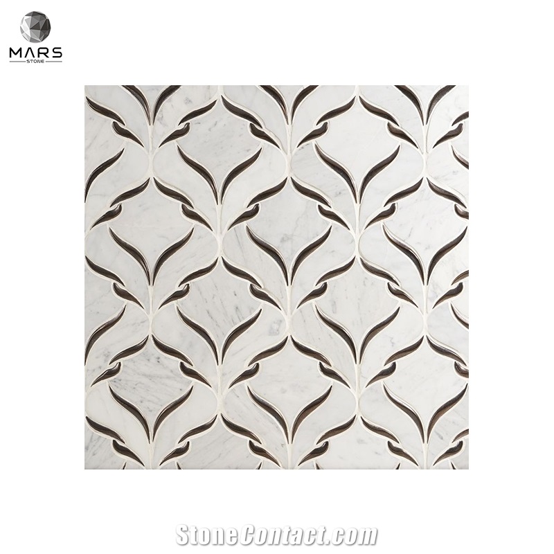 Great Arabesque Shape White Natural Mosaic Marble Tiles