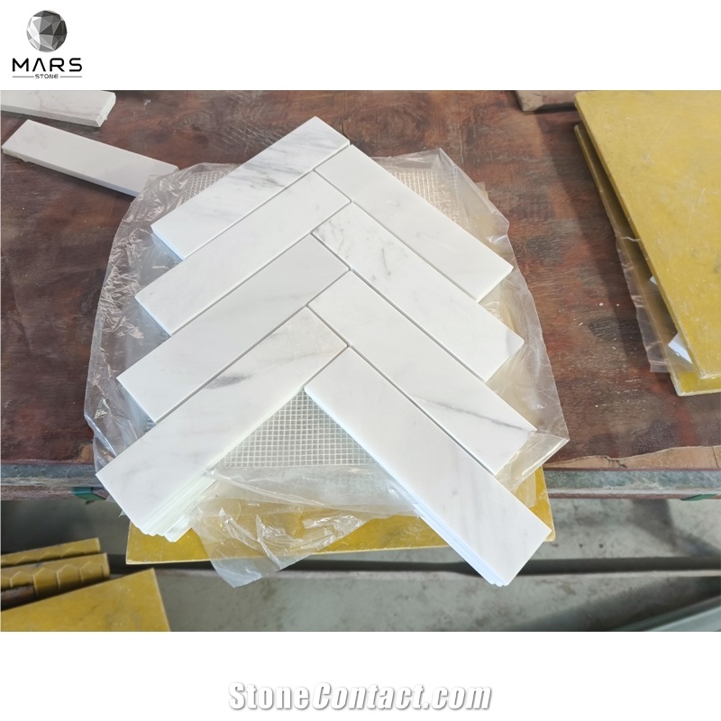 Hot Sell Products Volakas White Chevron Marble Mosaics Tiles