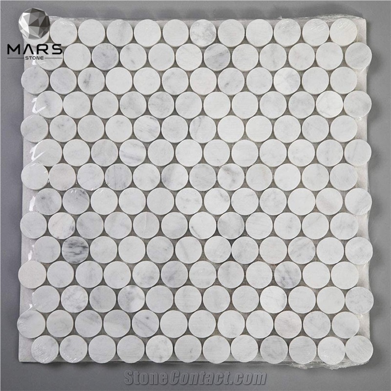 Italian Bianco Carrara White Marble Penny Round Mosaic Tile