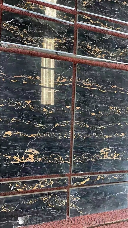 Italian Golden Black Nero Portoro Marble Slabs, Tiles