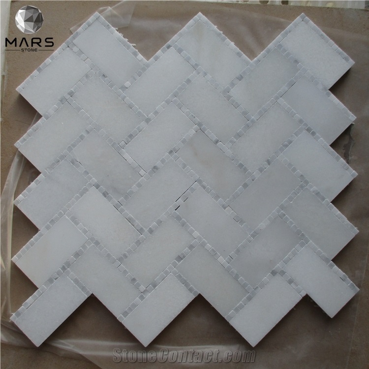Kitchen Herringbone Marble Mosaic Tile For Wall And Floor