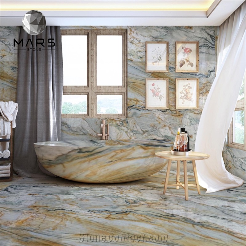 Luxury Stone Bathroom Royal White Brazil Marble Gold Slab
