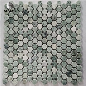 Penny Round Green Stone Mosaic Circle Marble Wall Tile