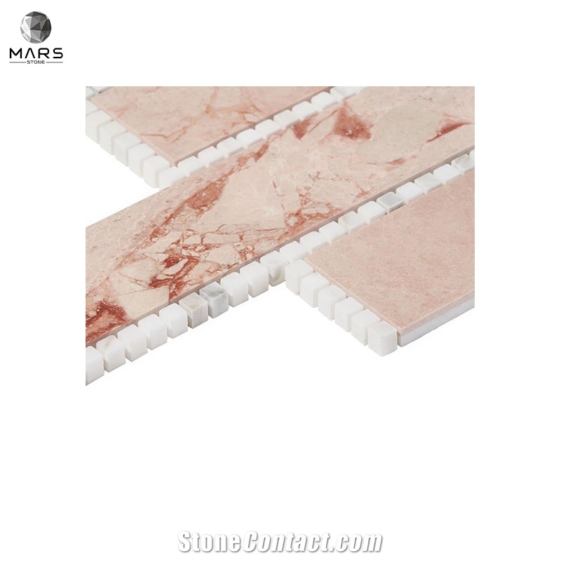 Popular Type Brick Strip Polished Pink Marble Mosaic Tiles