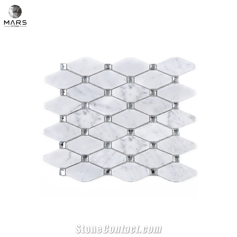 Rhombus Carrara White Polished Diamond Marble Mosaic Tiles